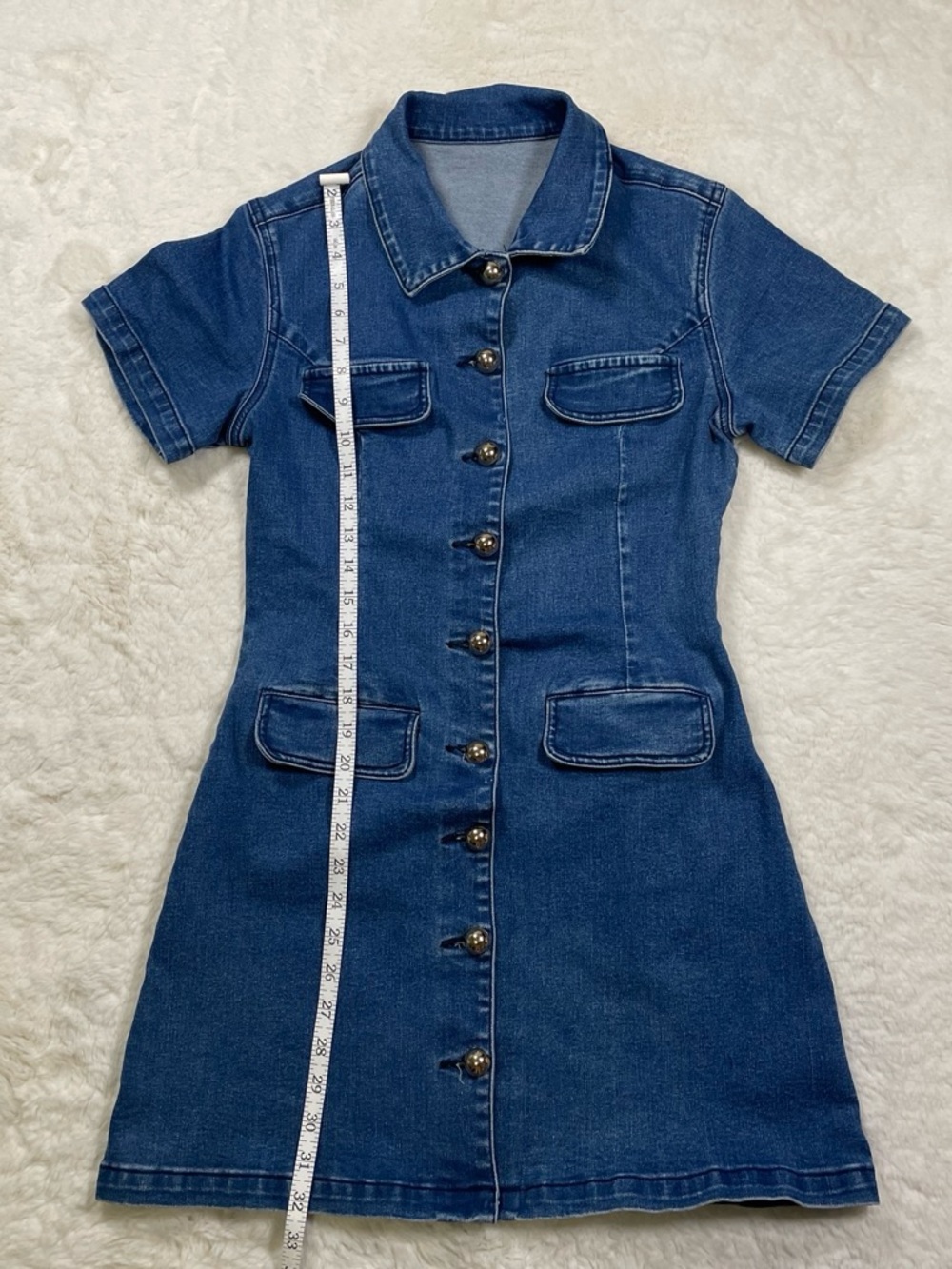 Commense Button-Front Denim Mini Dress - Blue - Picture 5 of 9